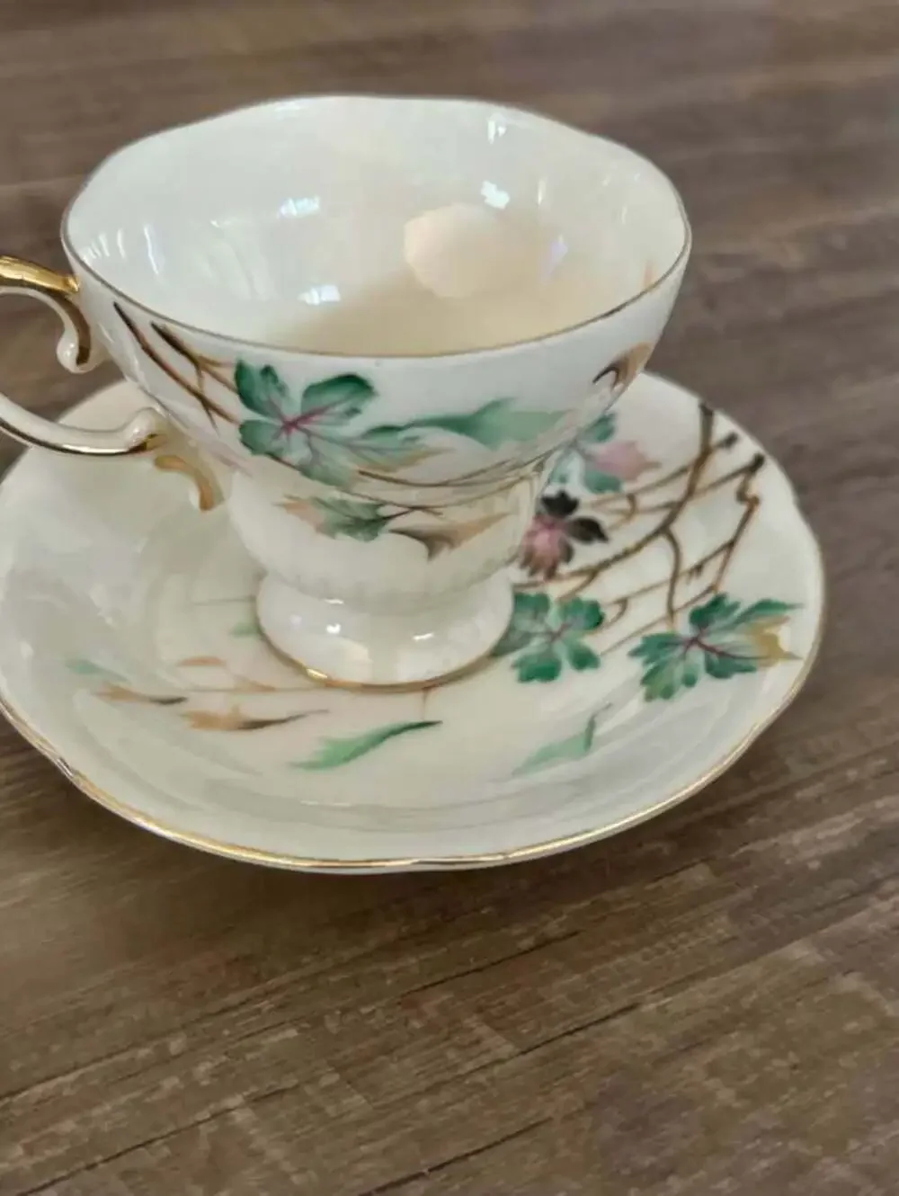 Vintage Hand-Painted Porcelain Teacup and Saucer Set